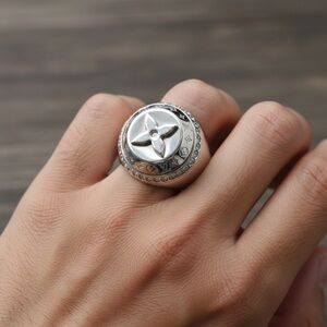 Louis Vuitton Silver Monogram Rotating Signet Ring with Crystals- Statement Ring